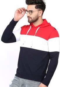 Try This Colorblock Men Hooded Neck Dark Blue, Red, White T-Shirt - Buy ...