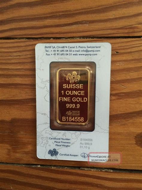 Pamp Suisse Fortuna 1 Troy Oz. 9999 Fine Gold Bar W/assay Cert. B184558