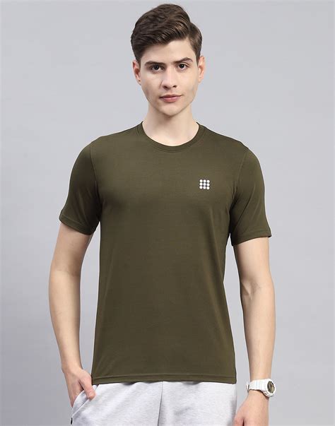 Buy Men Olive Solid Round Neck Half Sleeve T-Shirt Online in India ...