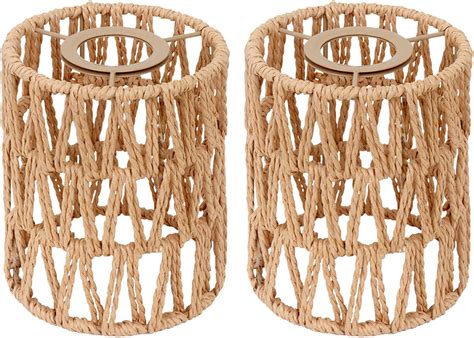2 Pack Rattan Lamp Shade, Retro Small Wicker Lamp Shade Replacement ...
