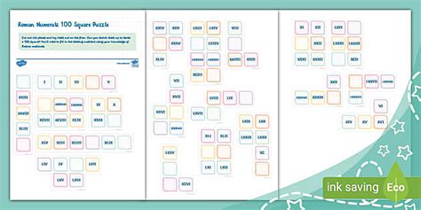 Roman Numerals 100 Square Puzzle (Ages 8 - 9)