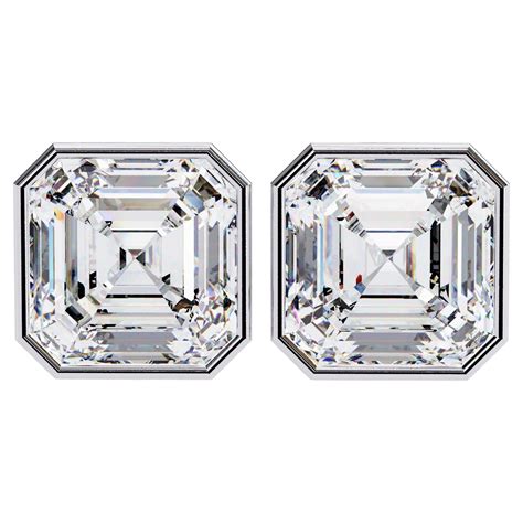 1/2 Ct Total Asscher Cut Diamond Earrings Bezel Setting 14K Solid Gold ...
