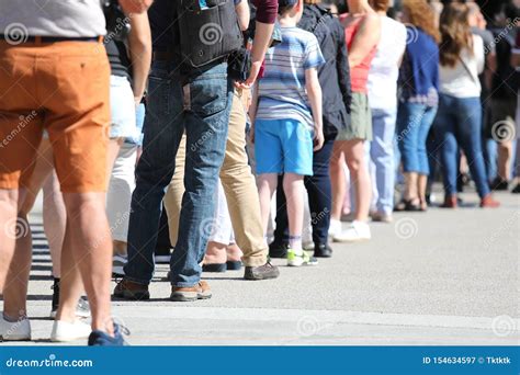 Long Queue of People Waiting in Line Stock Image - Image of patient ...