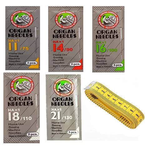 HPGM Organ Sewing Machine Needles HA 11,14,16,18,21 Set of 5 Pack + 1 ...