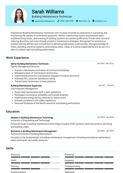 30 Best Building Maintenance Technician Resume Objectives for 2026 ...