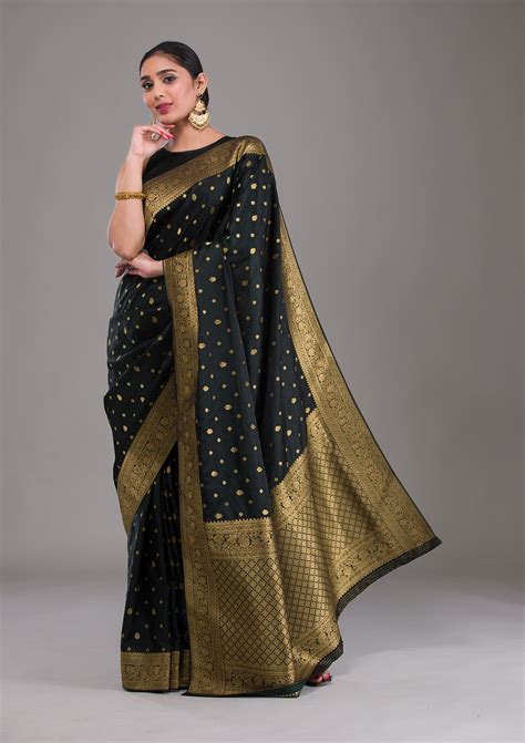 Buy Black Swarovski Banarasi Silk Saree - Koskii