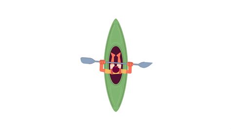 Man with paddle sitting in canoe top view 2D character animation. Kayak ...