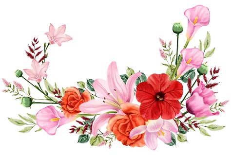 Spring floral bouquet watercolor red and pink flower blooming 19988108 PNG
