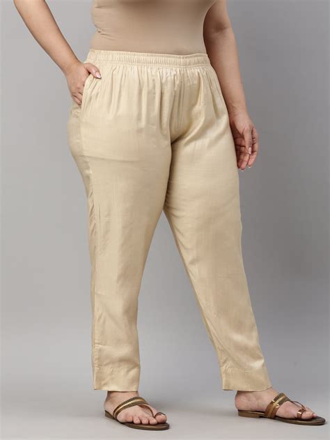 Women Solid Gold Straight Fit Silk Pant