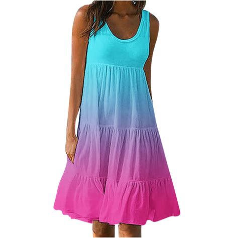 Sundresses for Women 2024 Sleeveless Cute Petite Mini Dress Tiered ...