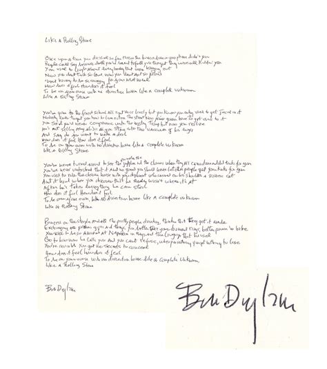 Lot Detail - Bob Dylan Signed, Handwritten Lyrics to ''Like a Rolling ...