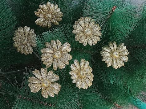 Buy Forty Wings 12 Pcs Small Golden Artificial Glitter Poinsettia ...