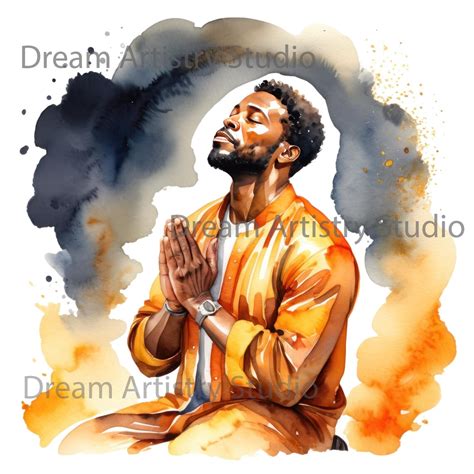 7 Watercolor Black Man Praying Clip Art, African American Prayer Png ...