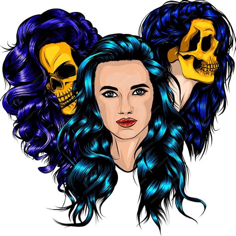 Mädchen mit Totenkopf-Vektorskizze Santa Muerte Frauen Hexenporträt ...