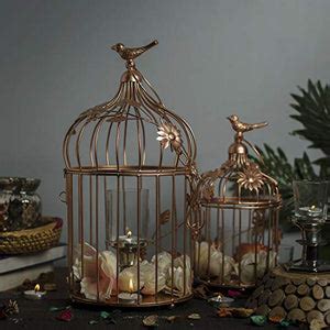 Homesake® Copper Bird Cage with Floral Vine (Set of 2), with Hanging C ...