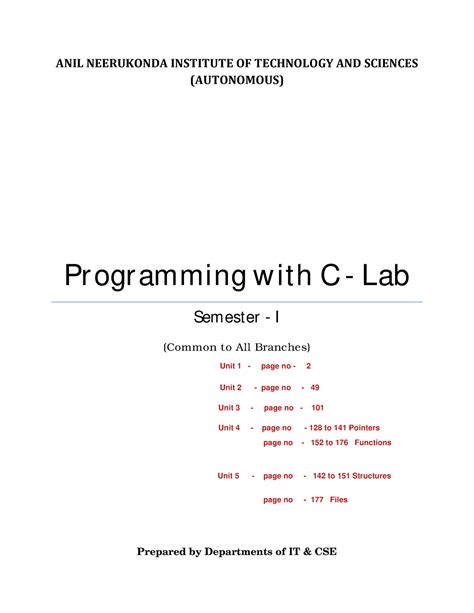 Programming with C and Lab - ANIL NEERUKONDA INSTITUTE OF TECHNOLOGY ...