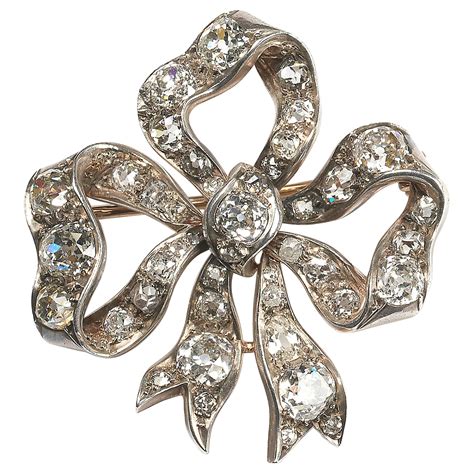 Antique Victorian circa 1850, 5.00 Ct Diamond Floral Corsage Brooch En ...