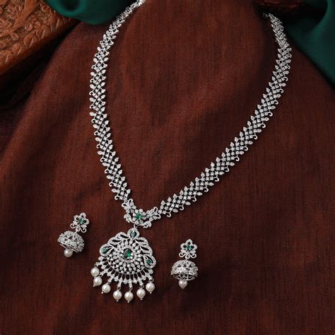Rhodium Plated CZ Ravishing Necklace Set with Pearls – Estele