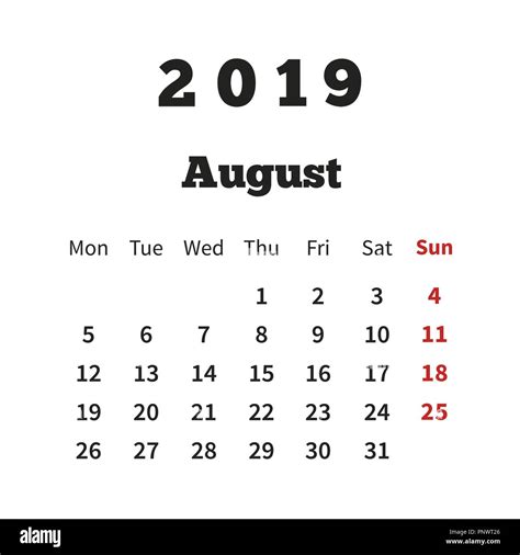 August Calendar 2019