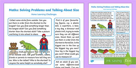 EYFS Maths: Solving Problems and Talking About Size Home Learning ...