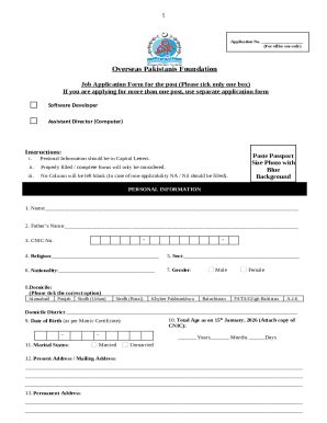 Overseas Pakistanis Foundation Job Application Form - Fill Online ...