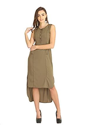 Raas Prêt Women's Crepe Tunic w/Denim Button Detailing (Olive Green ...