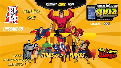 Speed Quiz and Sing-Along Bingo - SUPERHEROES!, Mojo, Bucharest, 25 ...
