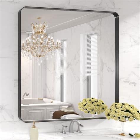 Buy LOAAO 36X36 Inch Black Metal Framed Bathroom Mirror for Wall, Matte ...