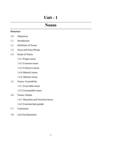 Noun - Noun - Unit - 1 Nouns Structure 1 Objectives 1 Introduction 1 ...