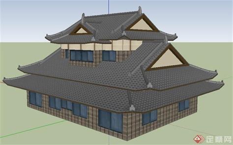 日式风格旅游地两层古建筑设计SU模型