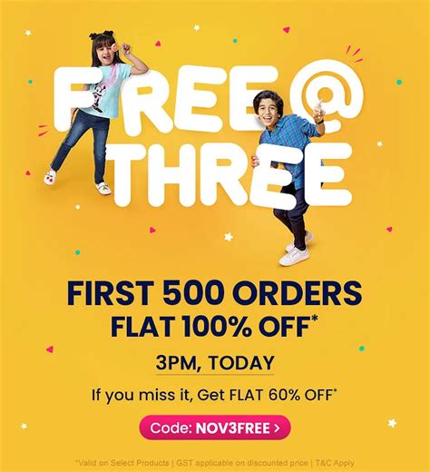 FirstCry Free at Three Offer – First 500 Orders Free or Flat 50% Off