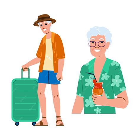 Sommer Senior Mann Urlaub Vektor ältere alte Rentner männlich Spaß ...