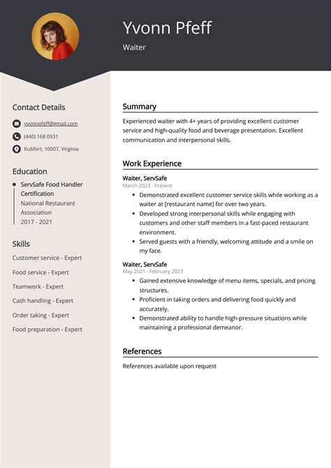 Restaurant Waiter Job Description Waiter/Waitress Cover Letter Example