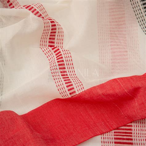White With Red Bengal Handloom Cotton Saree | Imainila
