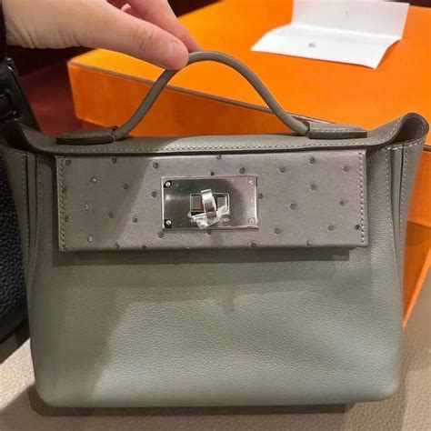 Canada Hermes bag mini 24 24 Evercolor/Ostrich CK0L Gris Meyer-Hermès Birkin kelly Constance ...