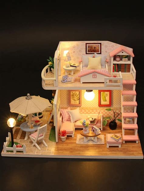 Pink Loft Diy Dollhouse With Furniture, Fun Handmade 3d Wooden Puzzle ...