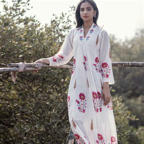 Marcia - Mulmul Hand Block Printed Dress/Kurta in Mughal Prints - Deep ...