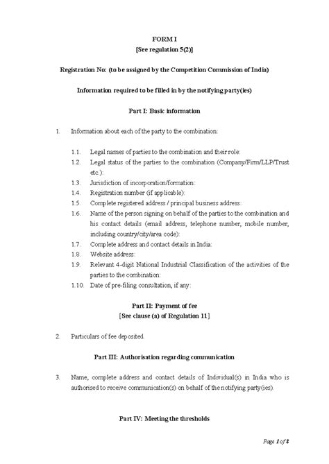 Form I - compliance requirement - FORM I [See regulation 5(2 ...