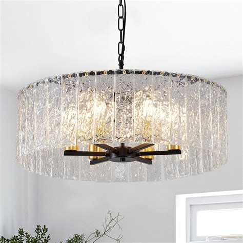 Modern Dining Room Chandelier 22” Black Textured Glass Chandelier ...