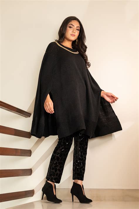 Poncho with Front Slits + Gold Beads – Monal Weaves