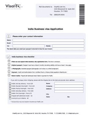 Fillable Online India Business visa Application - Example Fax Email ...