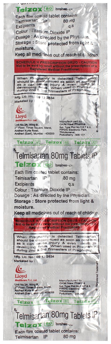 Telzox 80 Tablet 10: Uses, Side Effects, Price & Substitutes