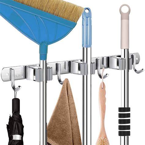 Zollyss Broom Holder | Stainless Steel Wall Mounted Storage Organizer ...