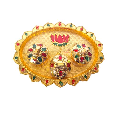PRIMEFAIR Haldi Kumkum Dabbi with Lid and Attached with Thali Brass ...