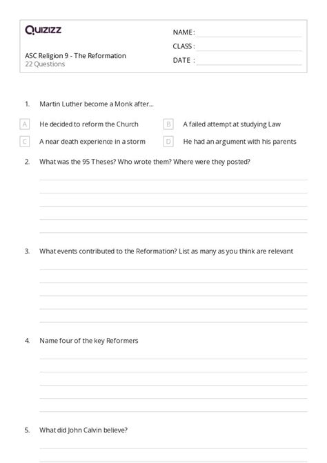 50+ the reformation worksheets for 9th Class on Quizizz | Free & Printable