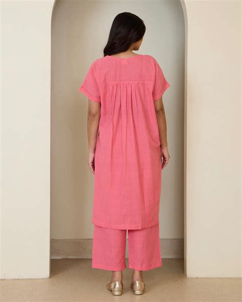 Shop Peach pink oversized cotton tunic set online at bebaakstudio.com ...