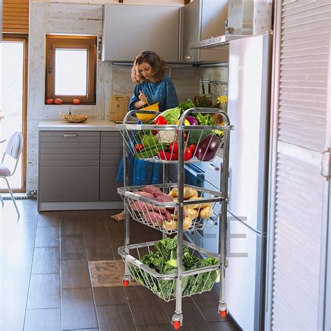 ELAGEE 3 Layer Fruit and Vegetable Basket Trolley Rack-Kitchen Basket ...