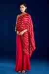 Buy Red Satin One Shoulder Woven Concept Saree Gown For Women by Aapro ...