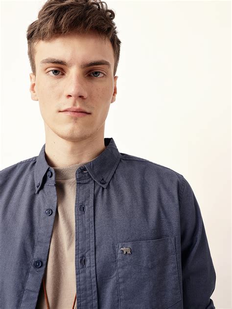 Shop Blue Solid Slim-Fit Casual Shirt with Button-Down Collar Online ...