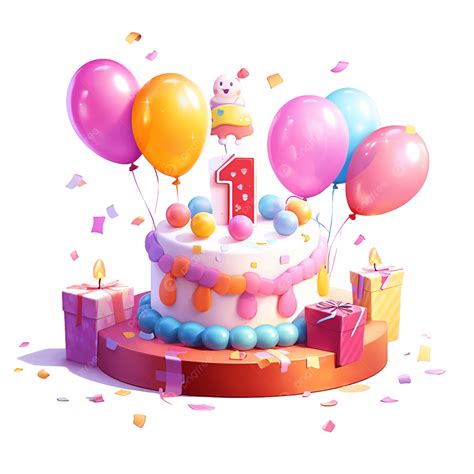 Happy 1st Birthday Clipart With Cake And Balloons, Birthday Clipart ...